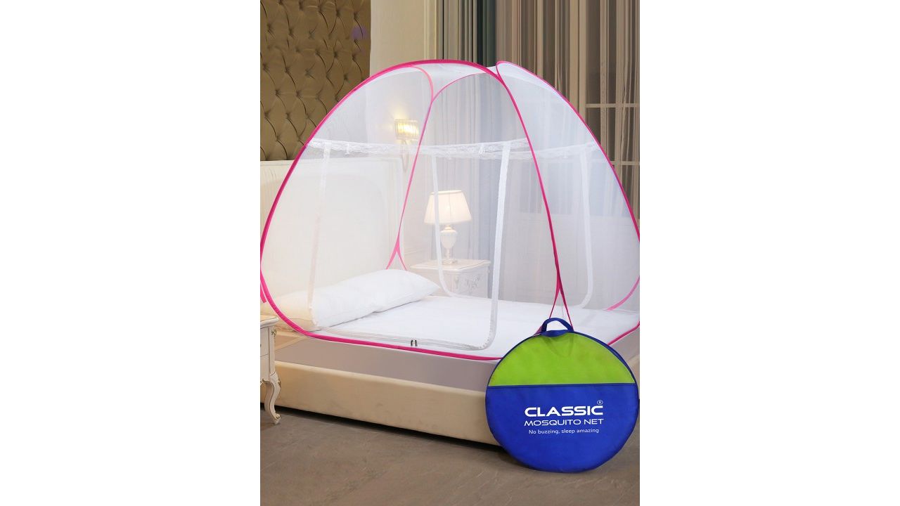 Classic Mosquito Net White & Pink Solid King Size Double Bed Mosquito Net