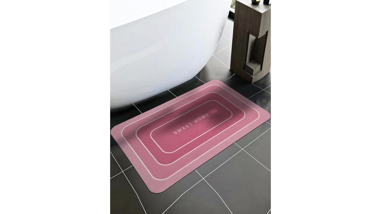 Cortina Pink Printed Microfibre 300 GSM Anti-Skid Bath Rug