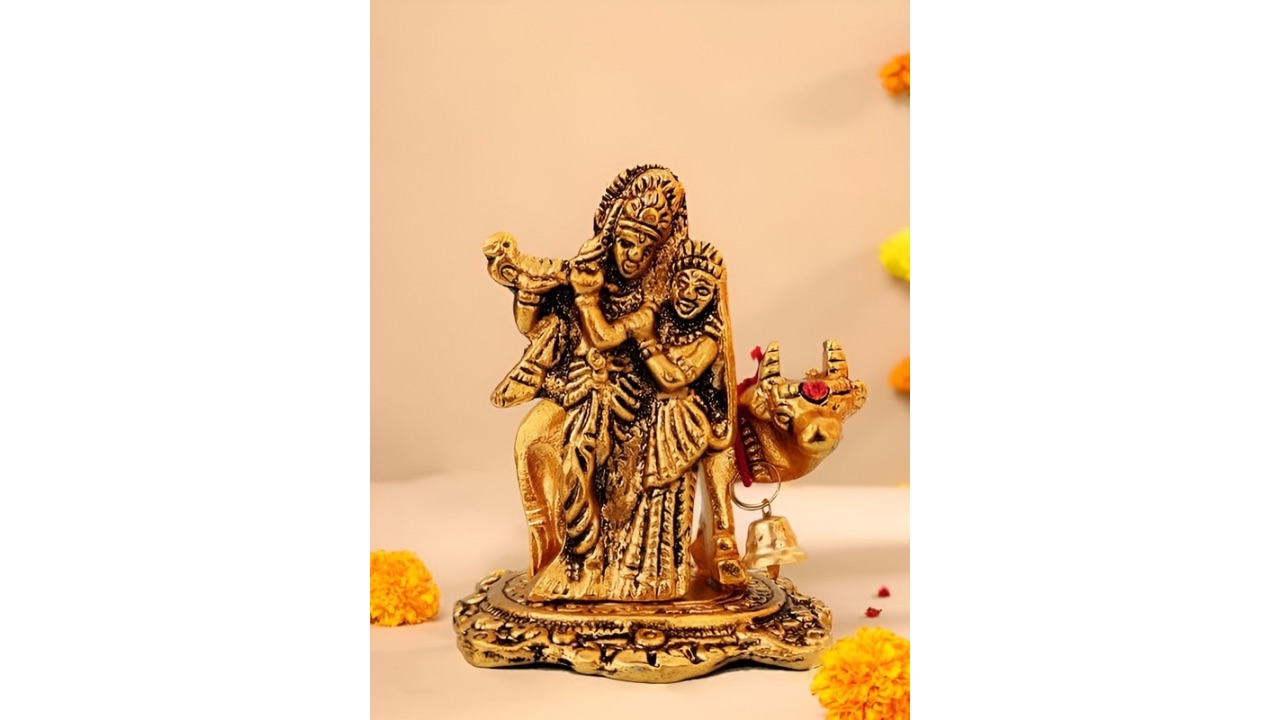 CraftVatikaGold Toned Brass Religious Idol Decorative Showpiece