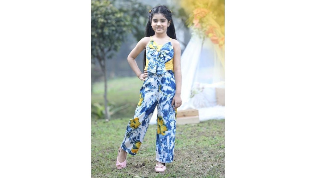 Cutiekins Girls Printed Shoulder Straps Top with Trousers