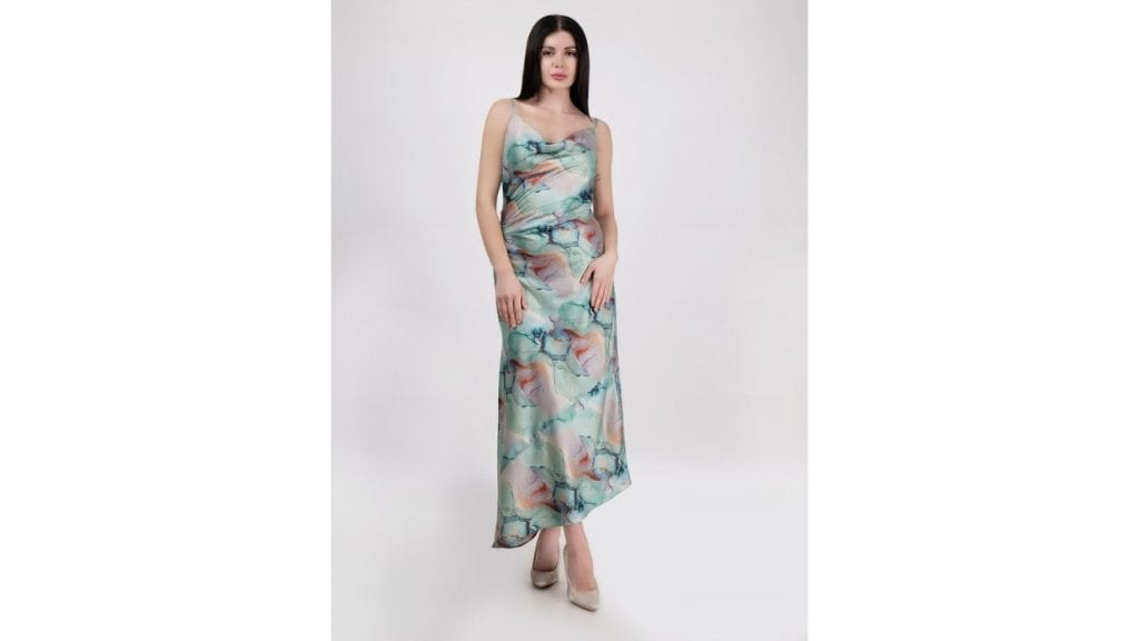 DRIROWomen Floral Print Satin Maxi Dress