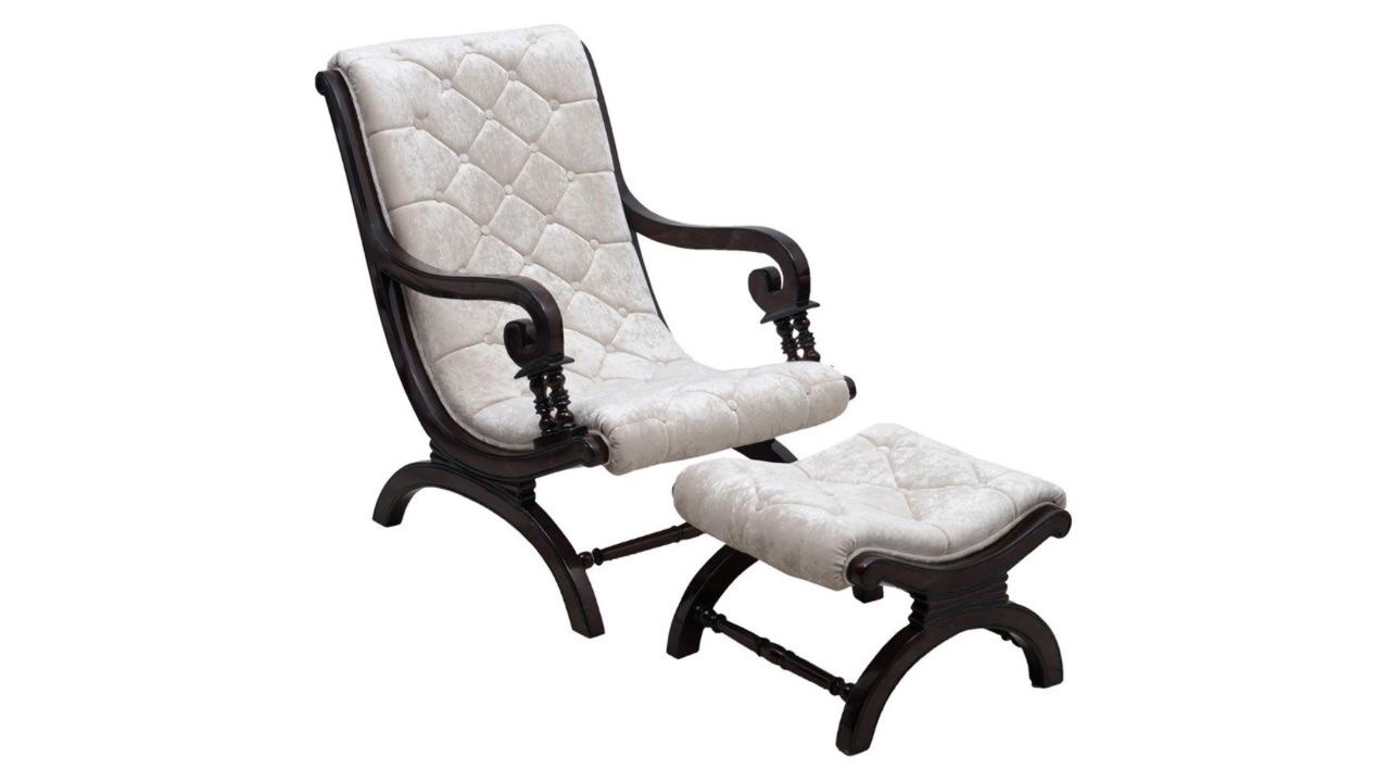 DZYN FurnituresBrown & Grey Upholstered Aaram Chair With FootRest