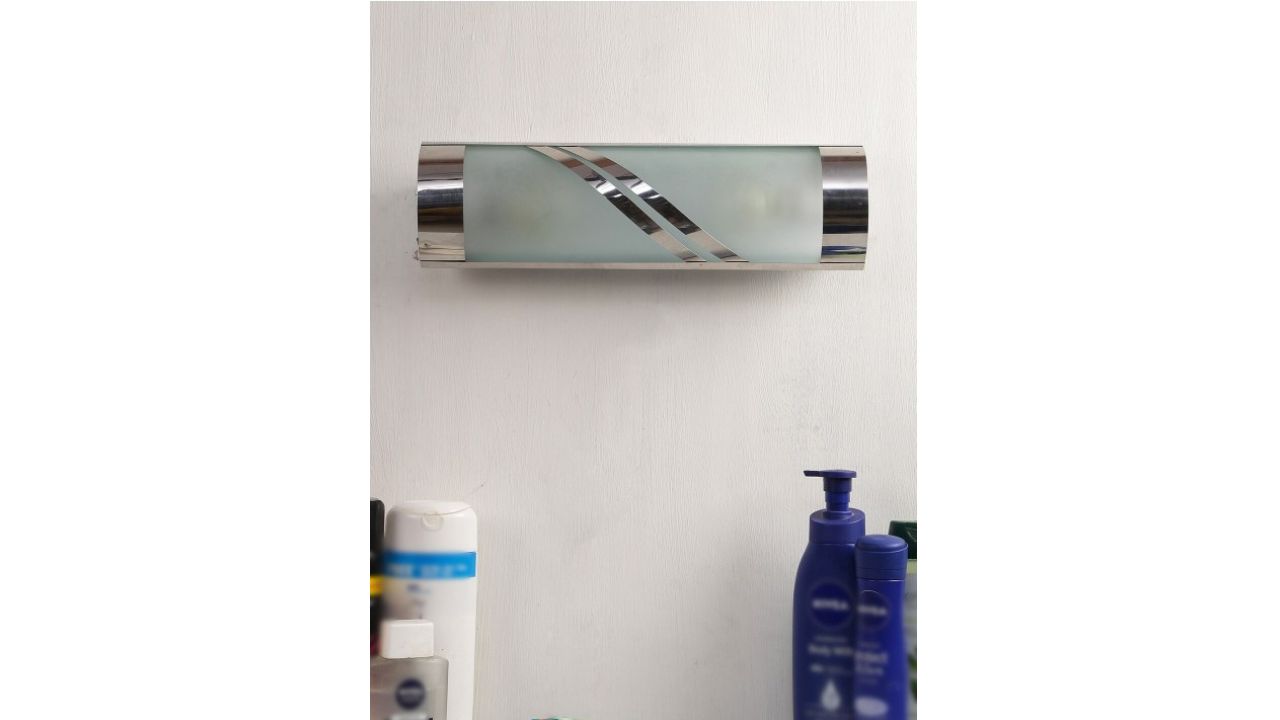 Devansh Silver Toned & Teal Frosted Glass Bath Light