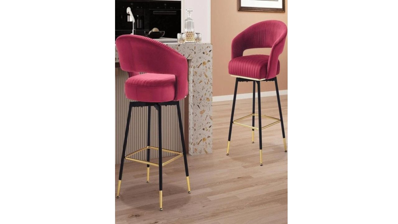 Doe Buck Mehroon Velvet Bar Chairs With Backrest