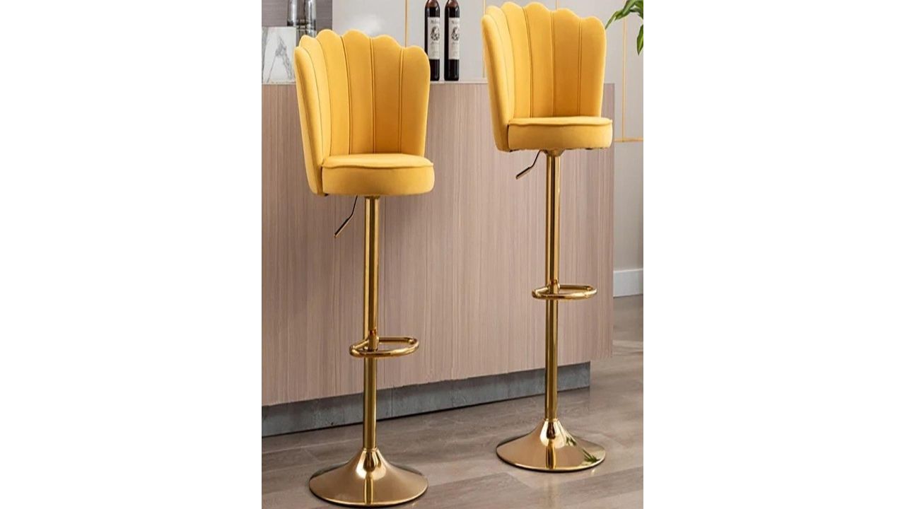 Doe Buck Velvet Adjustable Shell Back Bar Chairs |Yellow with Gold Base