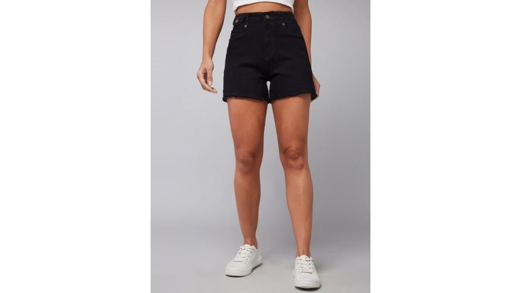 Dolce Crudo Women Black High-Rise Denim Shorts