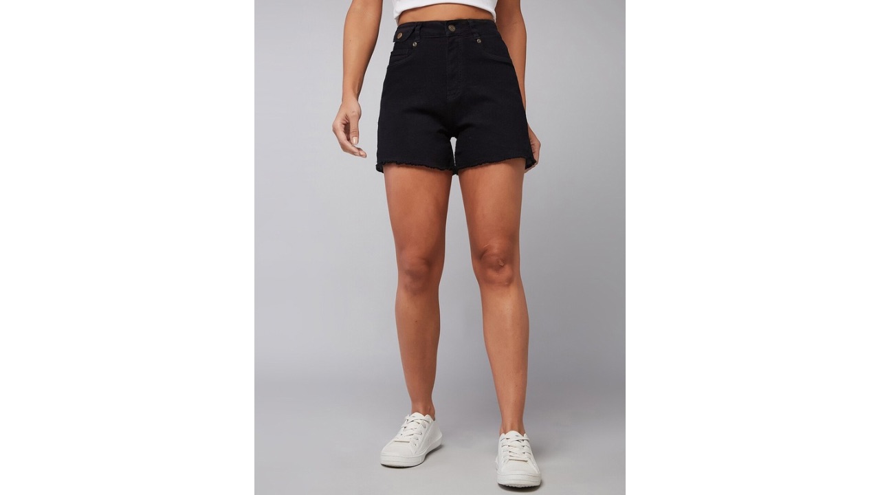 Dolce Crudo Women Black High-Rise Denim Shorts