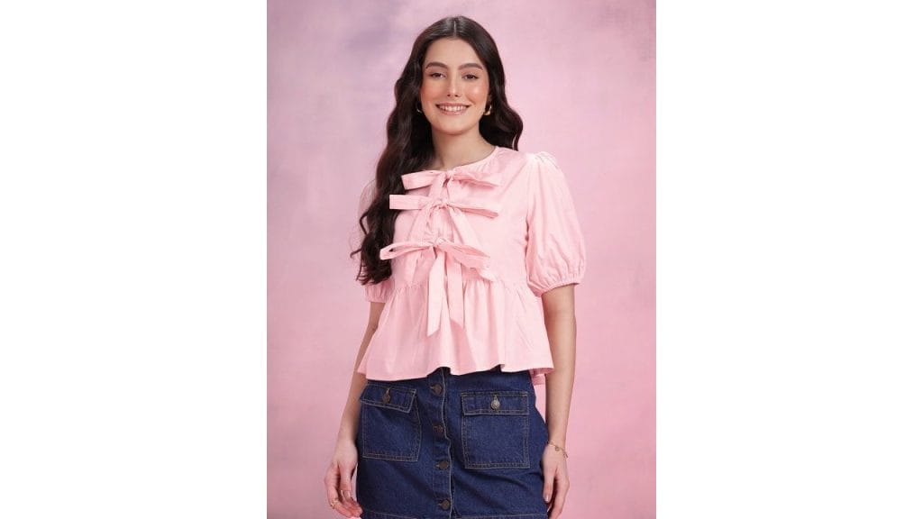 DressBerry Bow Tie-Ups Cotton Peplum Top