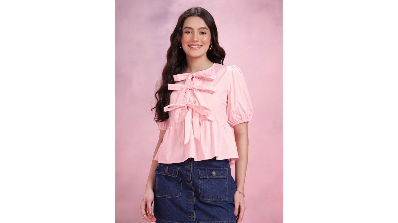 DressBerry Bow Tie-Ups Cotton Peplum Top