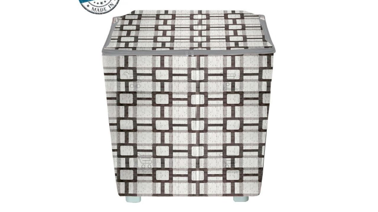 E-Retailer White & Black Printed Washing Machine Cover
