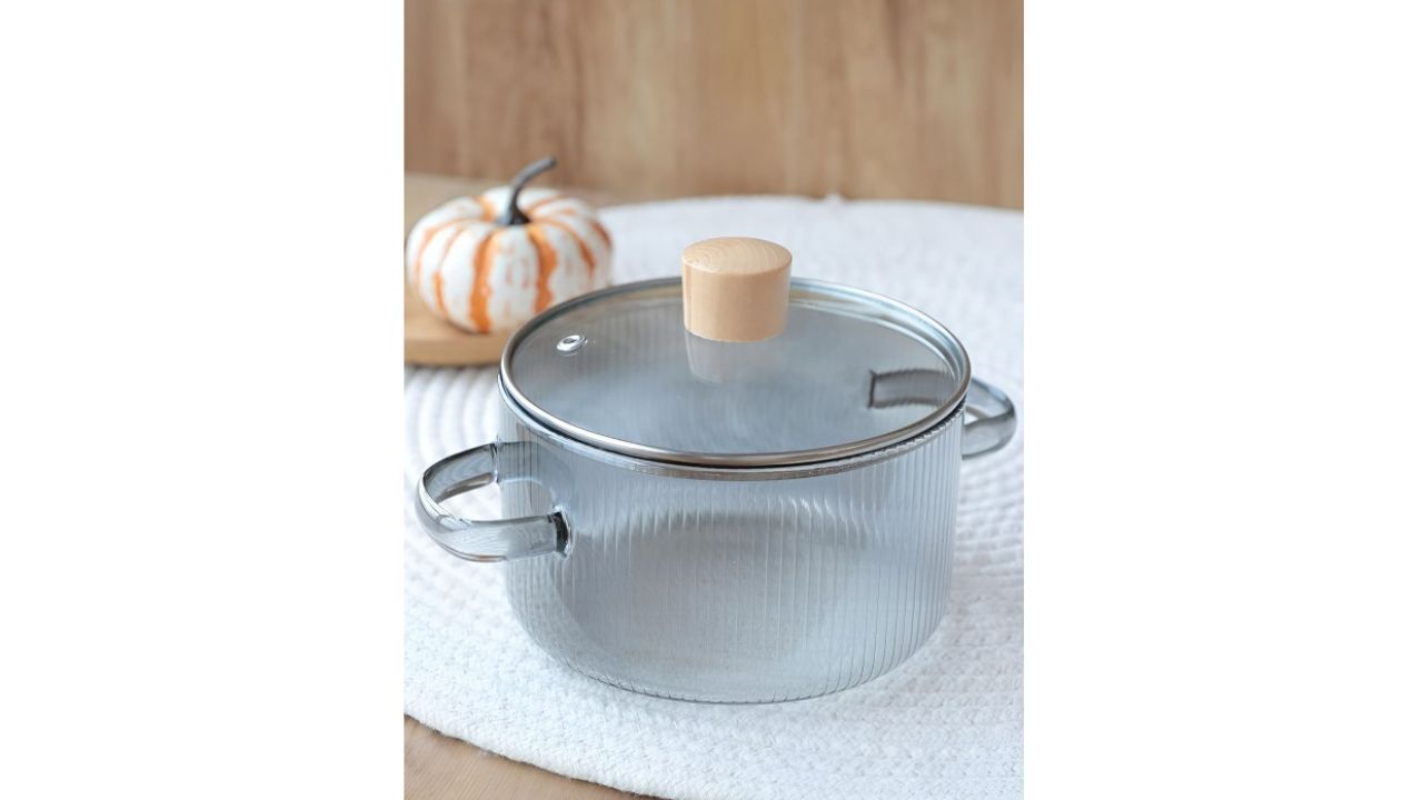 Ekhasa Transparent Borosilicate Glass Cooking & Serving Handi with Lid