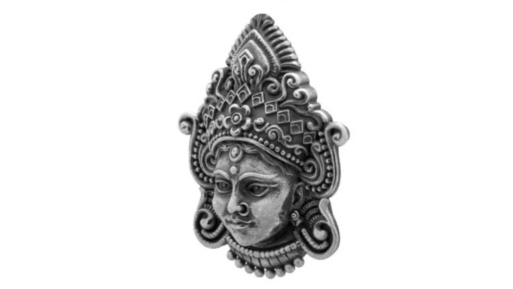 Exotic India Men 925 Silver Antique Finish Goddess Durga Brooch