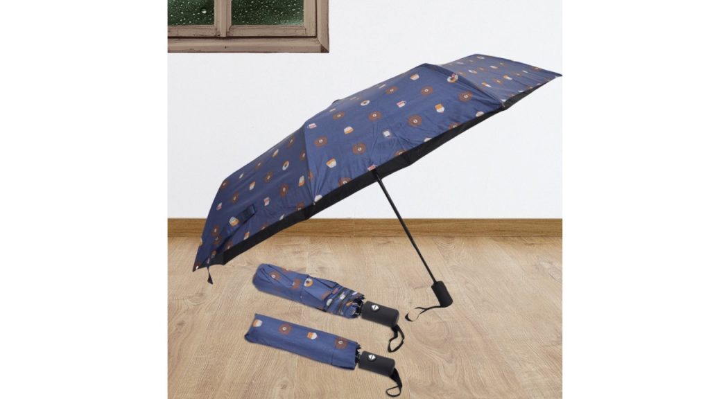 FABINALIVBlue & Brown Cartoon Print Auto ON:OFF Waterproof Automatic Compact Umbrella