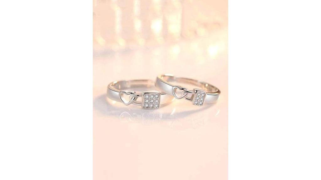 FIMBUL Unisex Set Of 2 Silver-Plated Heart-Shaped Adjustable Finger Rings