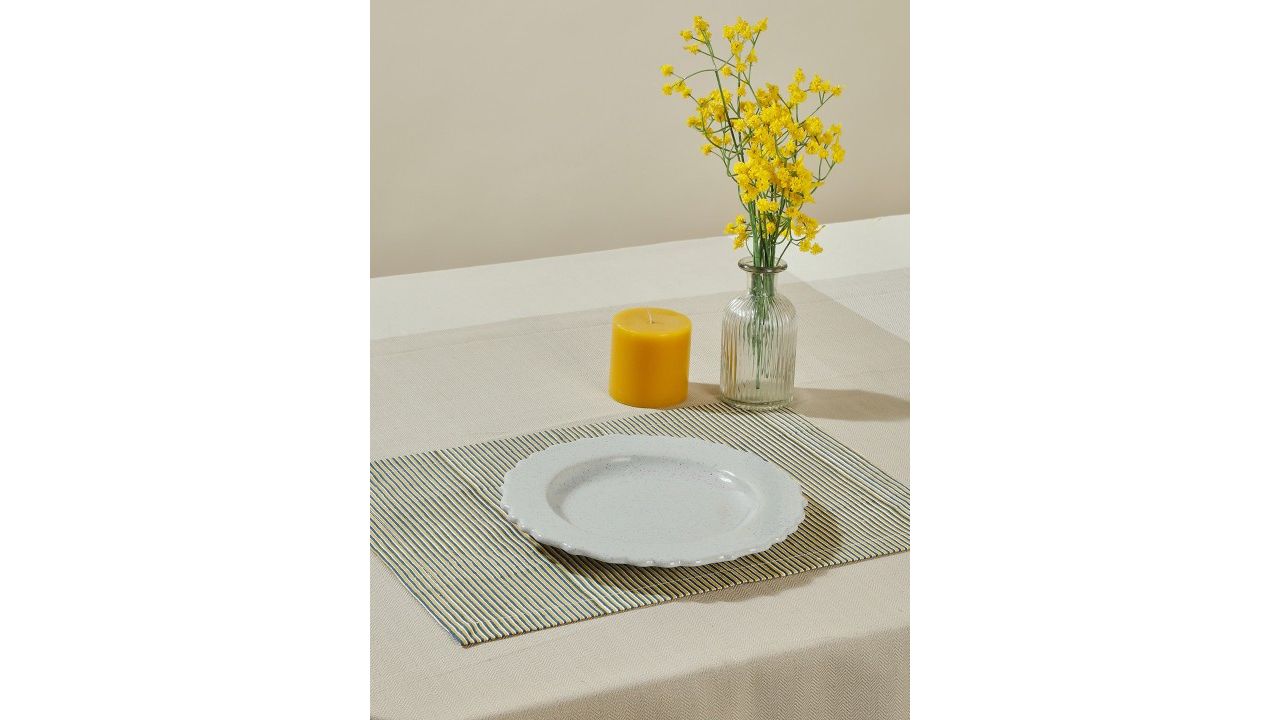 Fabindia Set Of 6 Blue & Green Printed Cotton Rectangle Table Placemats