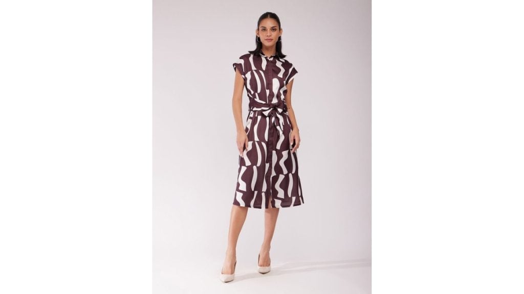 FableStreetWomen Printed Satin Extended Sleeves Shirt Midi Dress