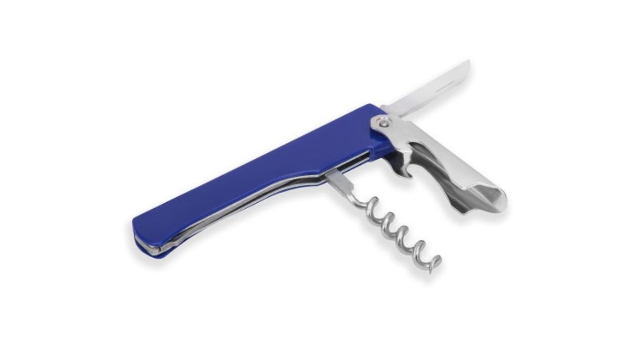Fackelmann Blue Stainless Steel Rust-Resistant Waiters Corkscrew with Opener & Cutter