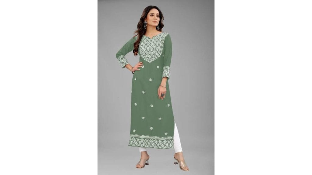Fantasy Fab Women Embroidered Cotton Rayon Straight Kurta