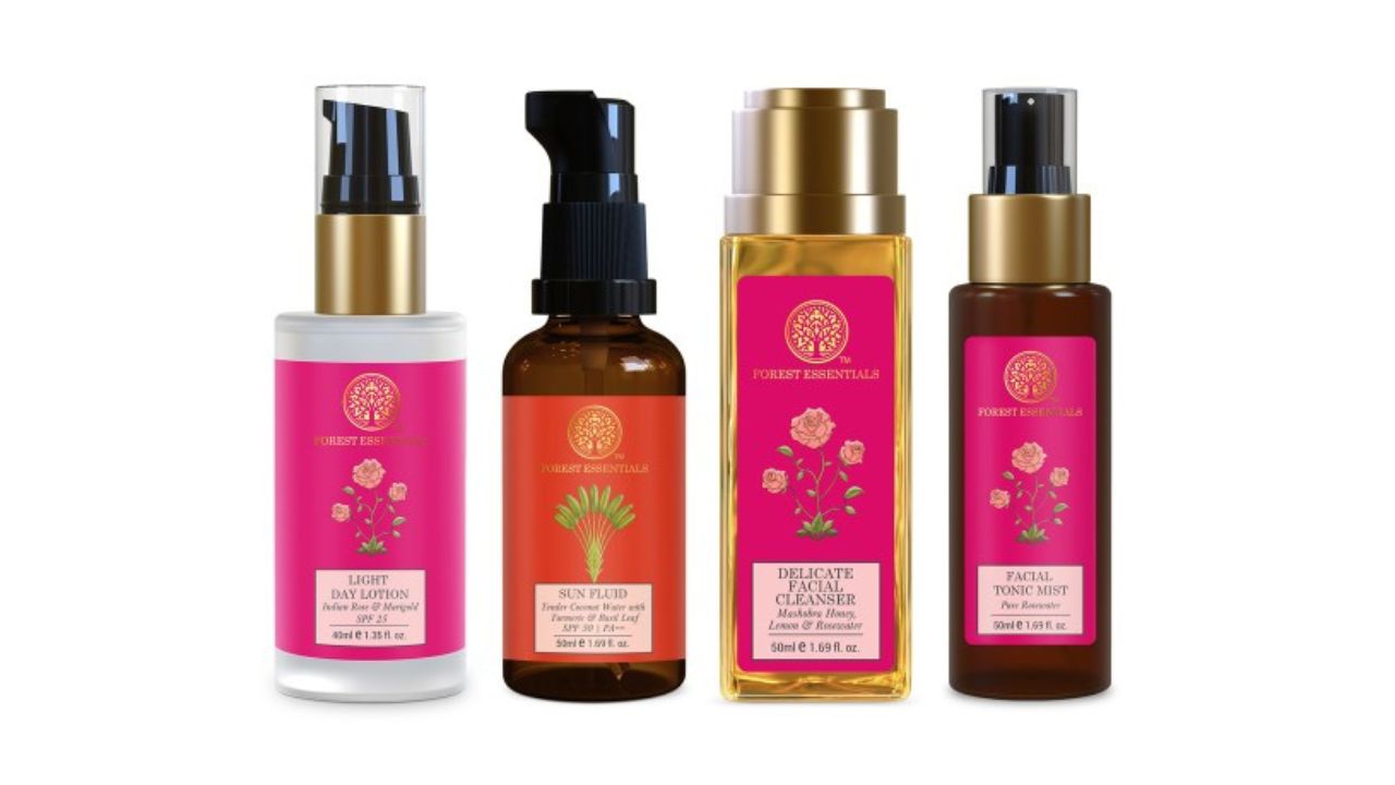 Forest Essentials Set of Mist 50ml + Facial Cleanser 50ml + Sunscreen 50ml + Lotion 40ml