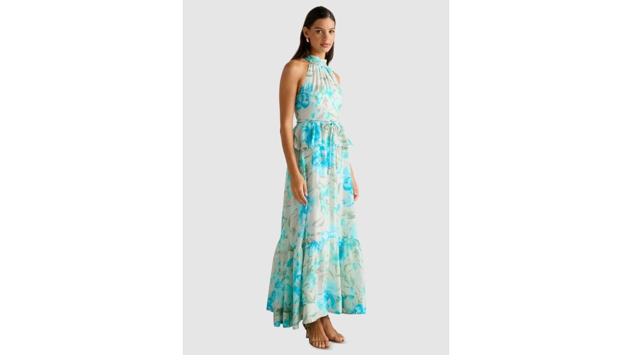 Forever New Women Floral Printed Halter Neck Fit & Flare Maxi Dress