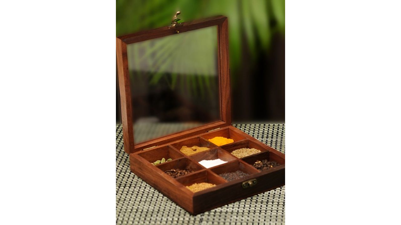 Freakway Brown Wooden Square Spice Box