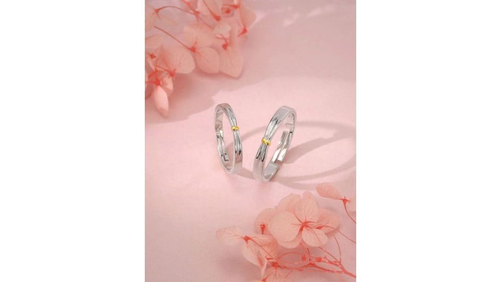 GIVA 925 Sterling Silver Set Of 2 Rhodium-Plated Twin Flame Adjustable Couple Band Rings
