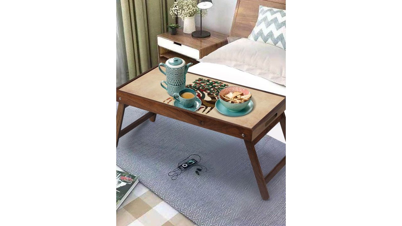 GLOBALLY INDIAN Brown & Beige Printed Foldable Breakfast Table