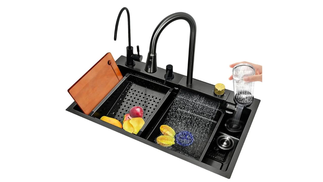 GLOXY Nano Stainless Steel Handmade Kitchen Sink with Integrated Waterfall