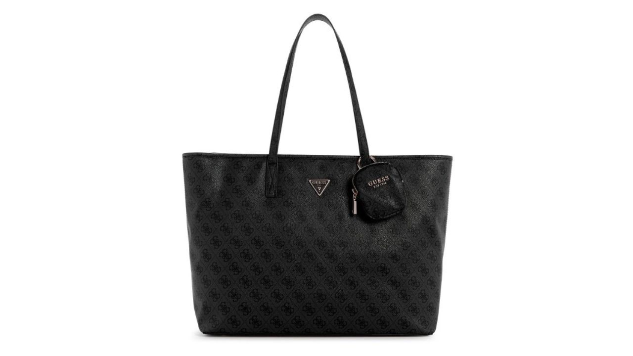 GUESS Printed PU Structured Tote Bag with Cut Work