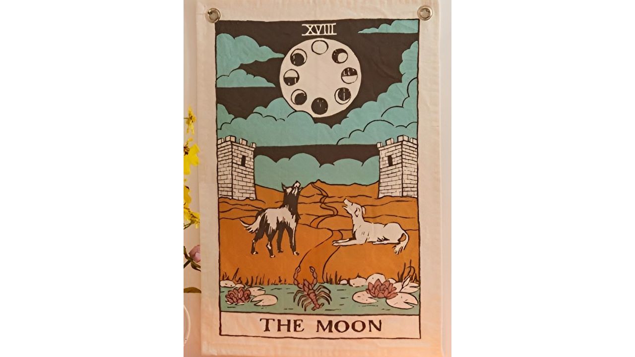 HANDICRAFT PALACE Beige & Blue 3 Pieces Tarot Flag Printed Cotton Wall Hanging Tapestry