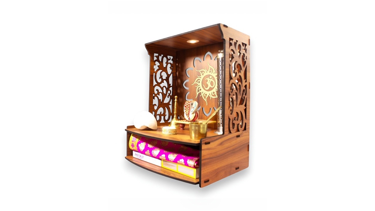 HEARTILYBrown & Gold-Toned Roli Beautiful Wooden Home Temple