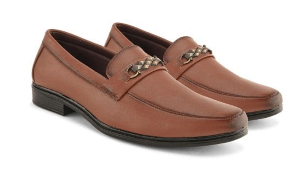 HERE&NOW Men Tan Leather Slip-On Formal Loafers