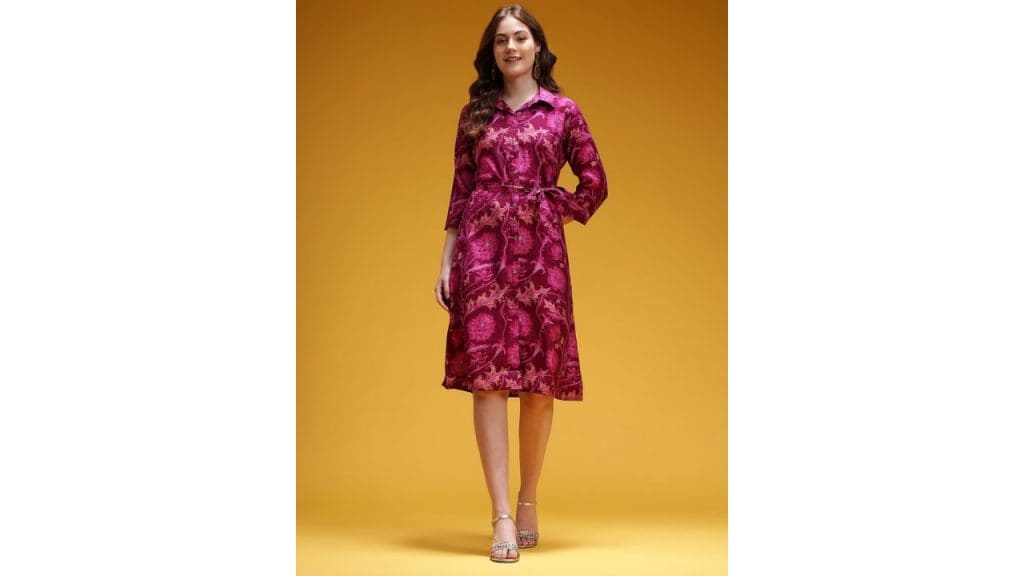 HERE&NOWFloral Print Shirt Style Dress with Belt