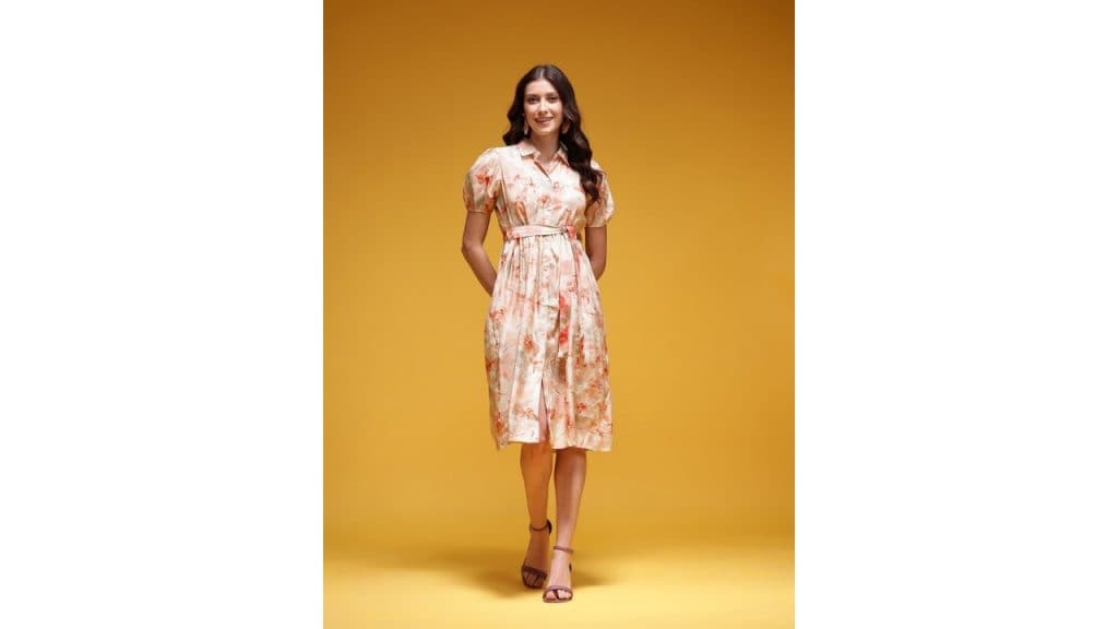 HERE&NOWPrinted Shirt Style Dress with Belt