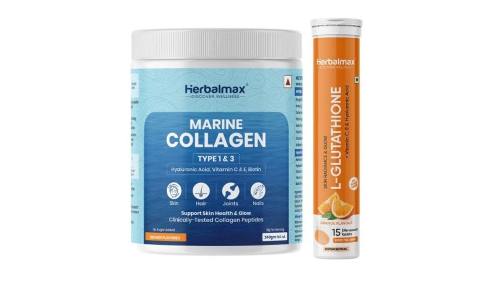 Herbal max Set Of 2 Marine Collagen Powder - 240g & L-Glutathione Tablets - 15Tablets
