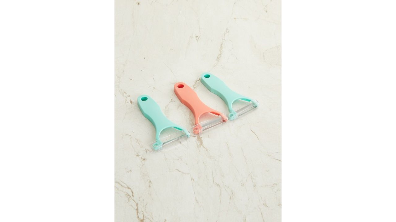 Home Centre Blue & Coral Set Of 3 Solid Stainless Steel Peelers