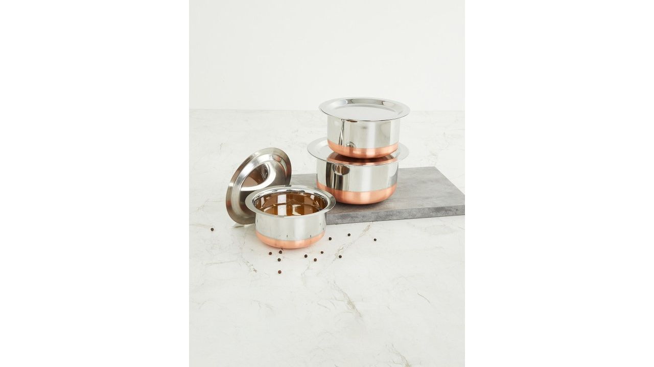 Home Centre Corsica Silver Solid Stainless Steel Tope with Lid - Set Of 3