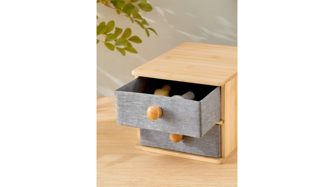 Home Centre Regan Oxford Grey & Brown Textured Bamboo 2-Tiered Storage Drawers