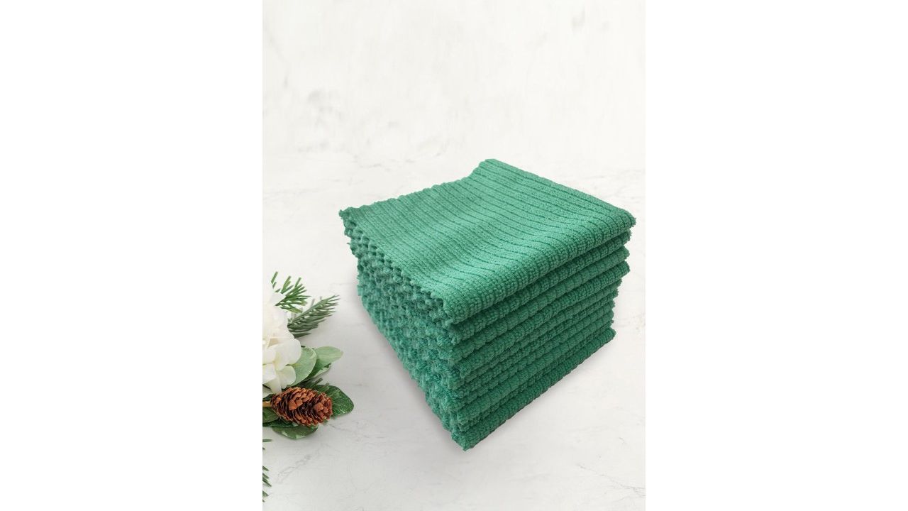 Home Centre Set Of 10 Green Striped Corsica Kitchen Towels
