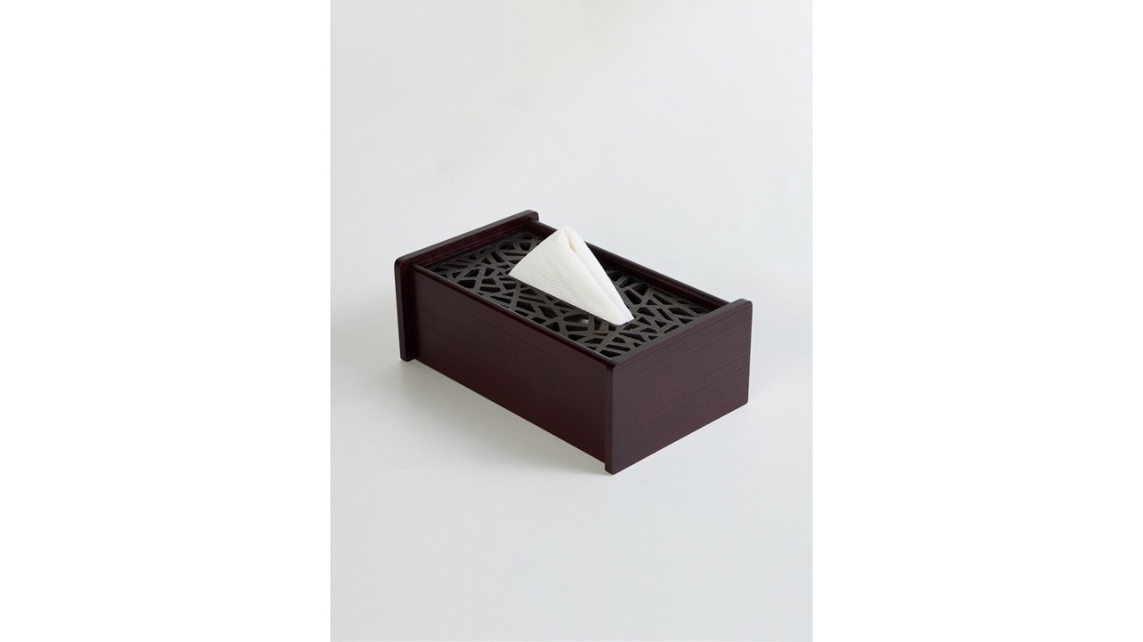 Home CentreBrown Wooden Laser Cut Tissue Holder