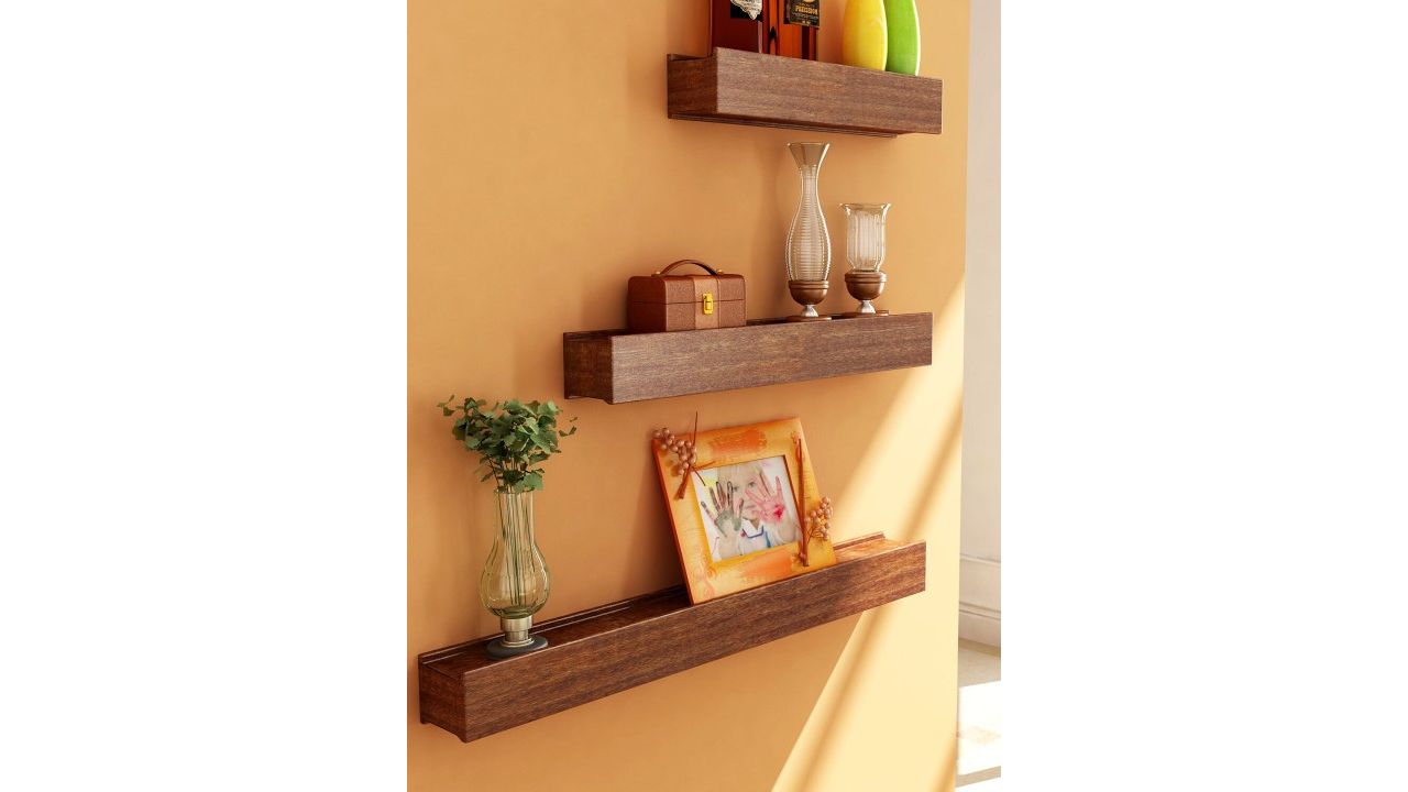 Home Sparkle Set of 3 Brown MDF Basic Wall Shelf