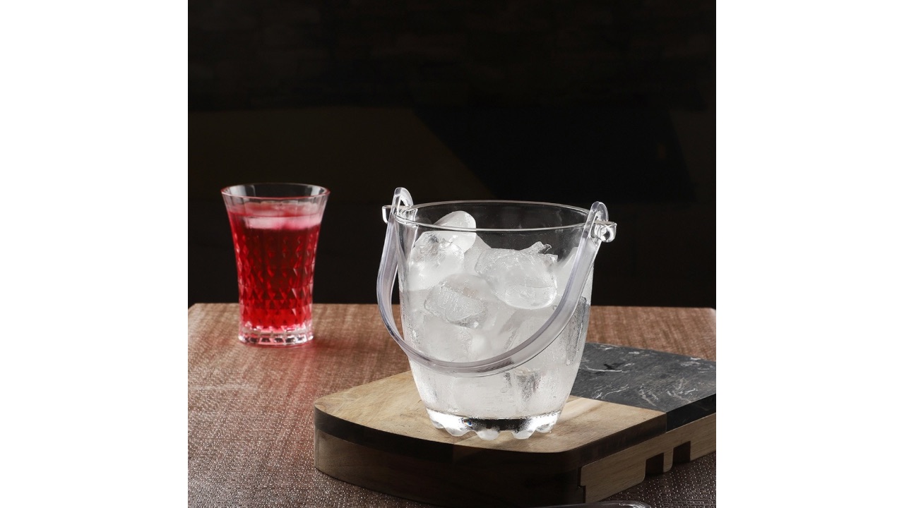 INCRIZMATransparent Solid Glass Ice Bucket With Handle & Tong