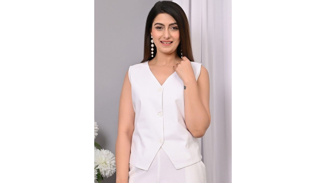 IQRAAR V-Neck Pure Cotton Woven Waiscoat