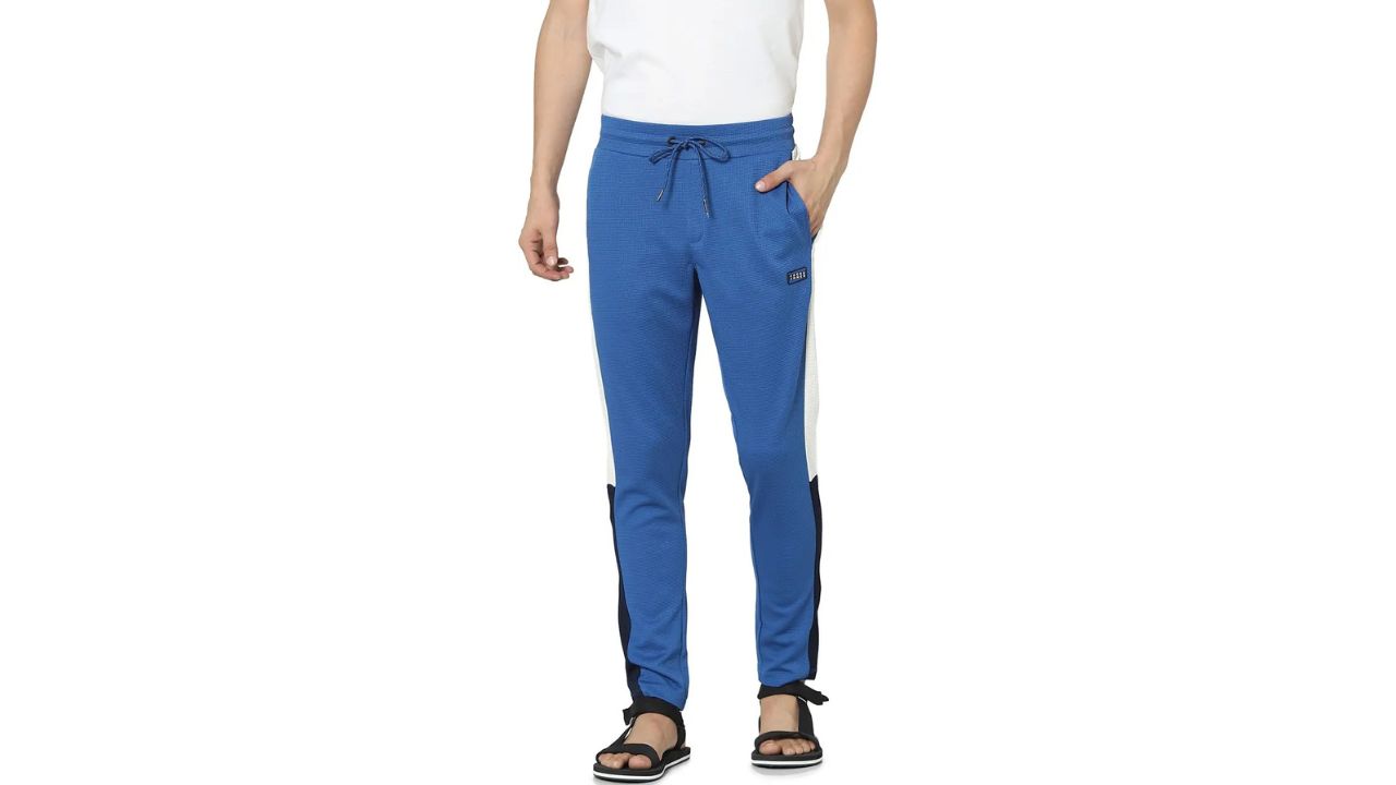 JACK & JONES Men Colorblock Blue Track Pants