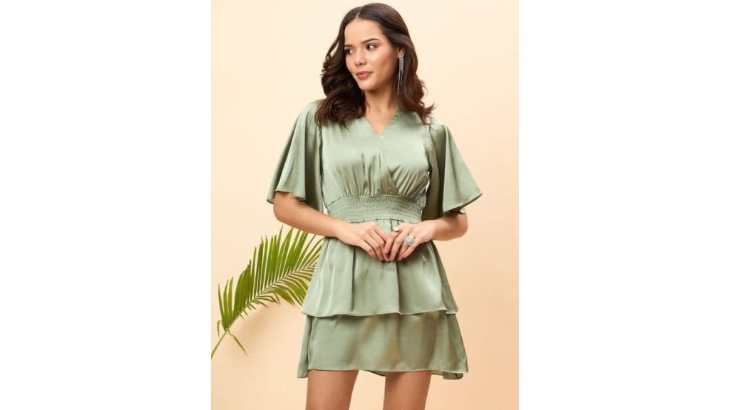 JUNE & HARRYWomen Casual Flared Sleeve Satin Fit & Flare Dress