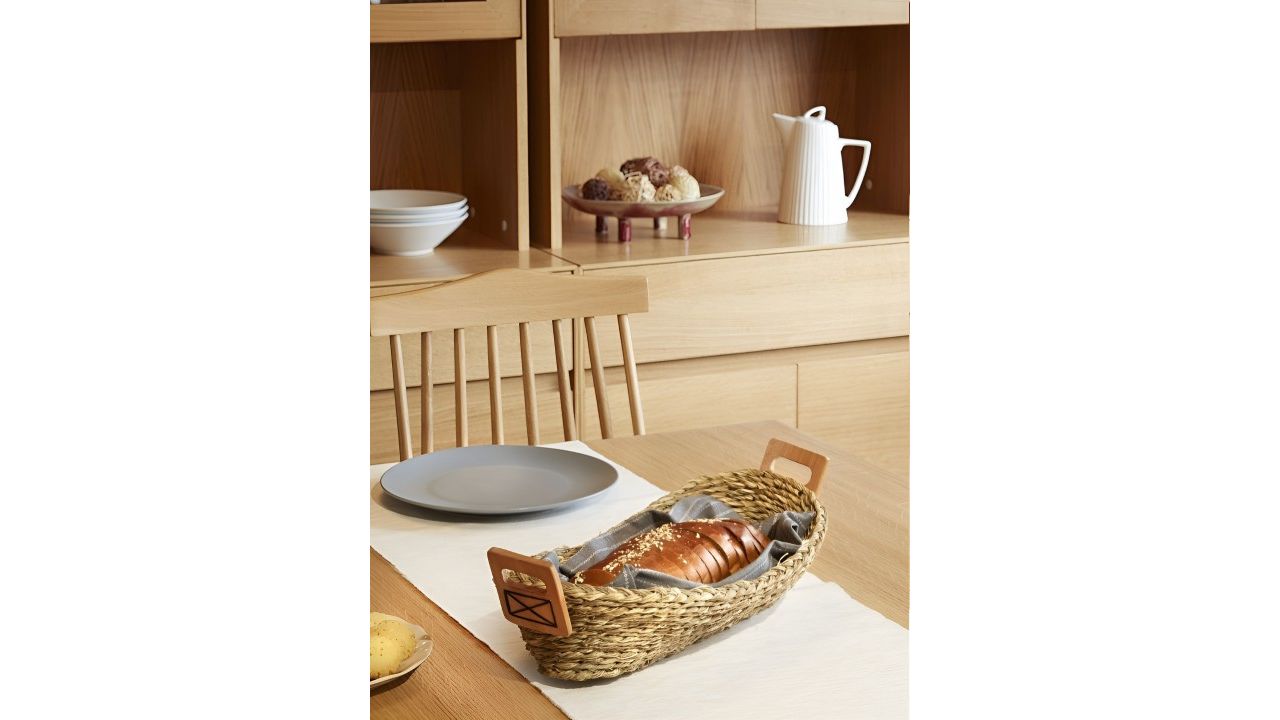 KADAM HAAT Beige Wooden Dishwasher Safe Bread Basket