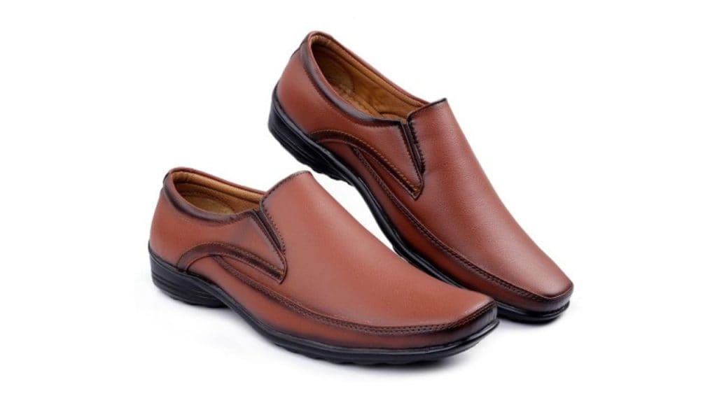 KRAASA Men Tan Brown Solid Leather Formal Slip On Shoes