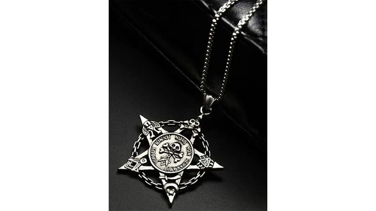 KRYSTALZ Unisex Silver-Plated Tribal Star Skull Shaped Pendant With Chain
