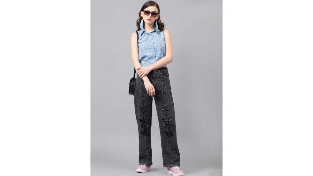 Kotty Women Straight Fit High-Rise Highly Distressed Stretchable Jeans