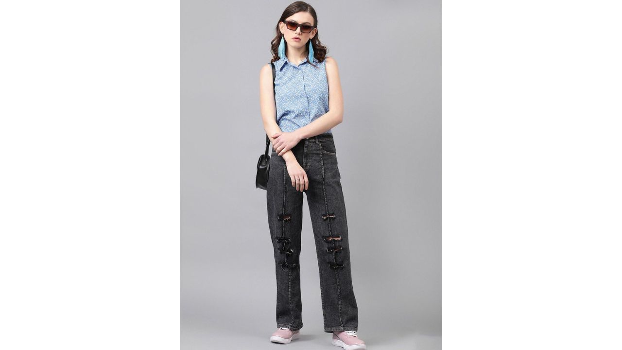 Kotty Women Straight Fit High-Rise Highly Distressed Stretchable Jeans